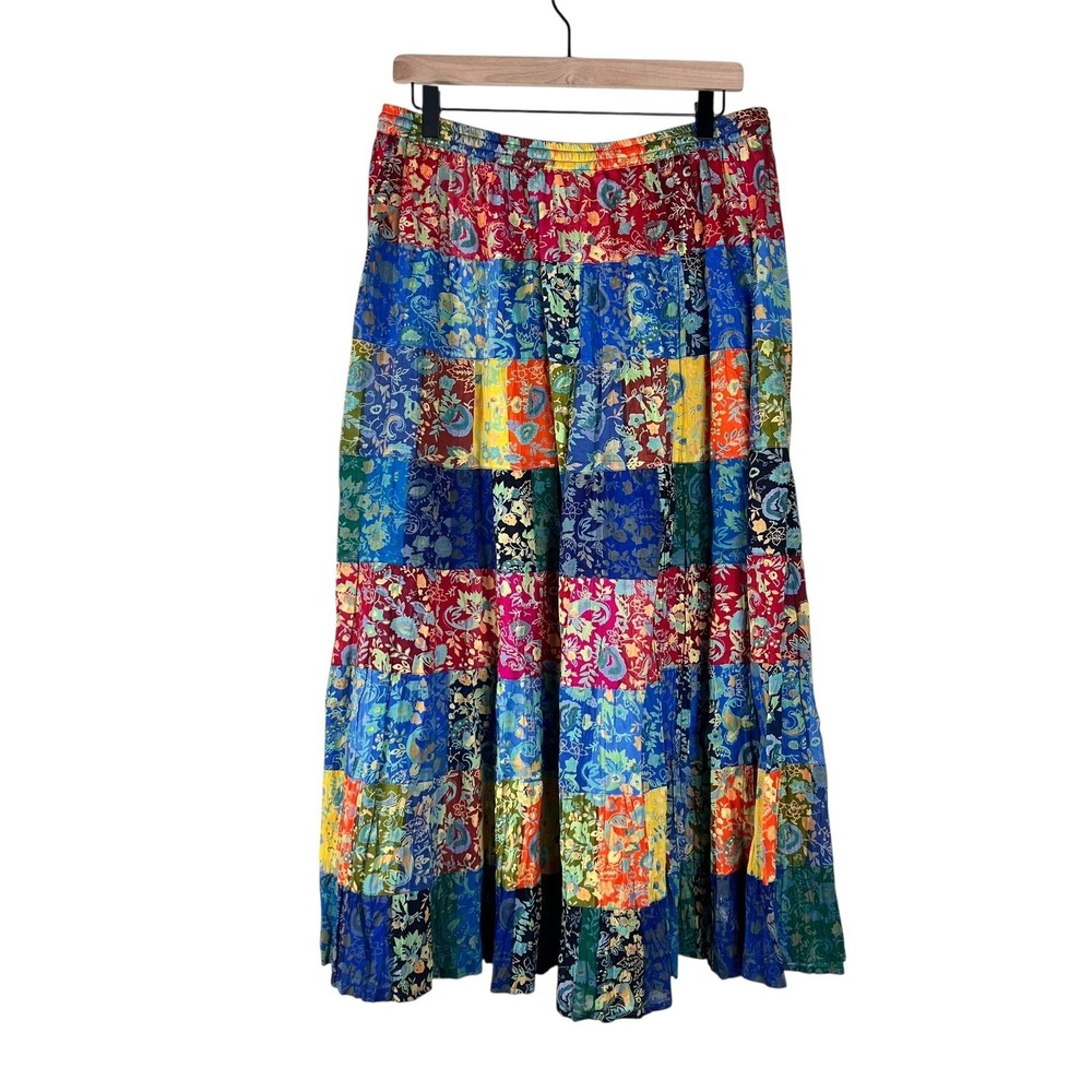 Y2K Patchwork Maxi Skirt Multi Color Floral La Cera Womens Cotton Boho Large